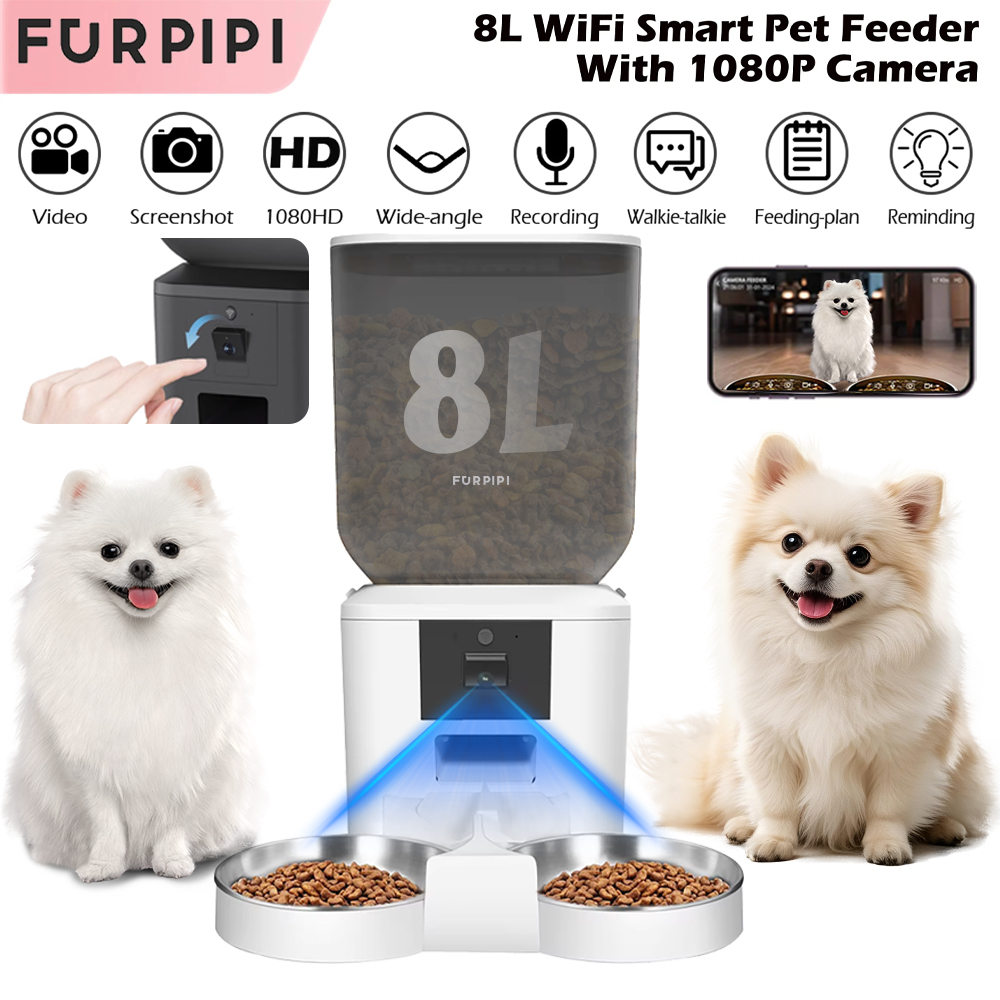 Smart Pet Feeder Camera 1080P Wifi - 8L Automatic Cat Feeder With 1080P