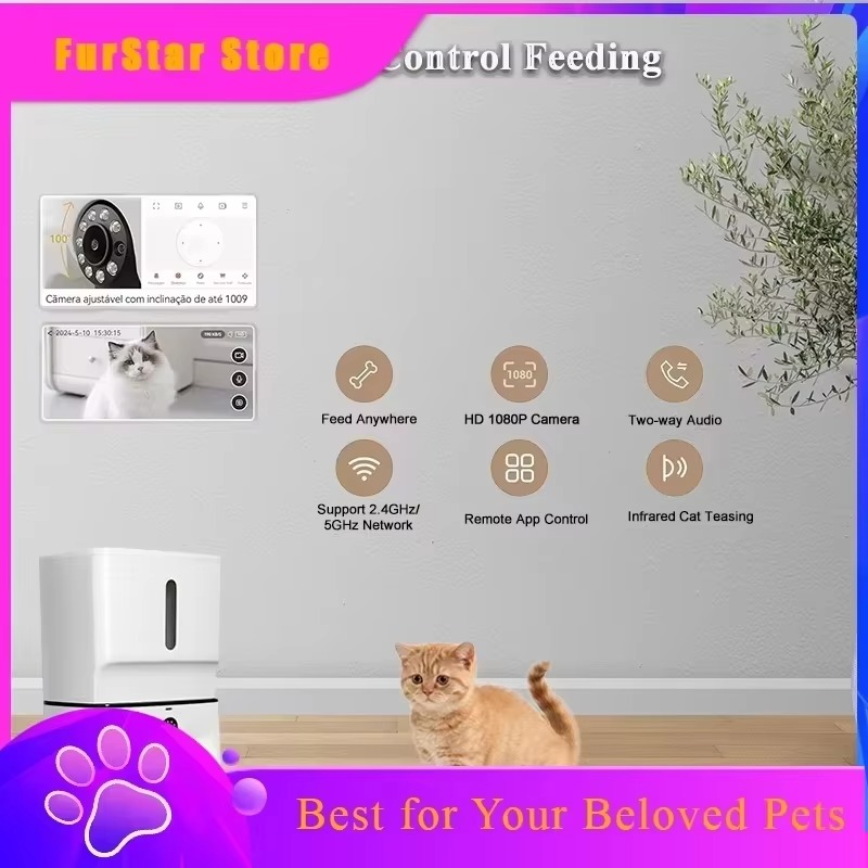 Smart Pet Feeder Camera 1080P Wifi - FurStar7L Smart Automatic Cat Feeders With