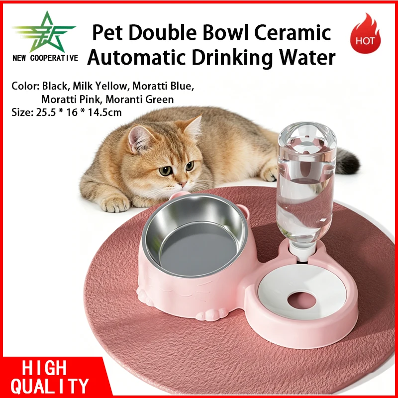 Automatic Pet Feeder Dual Bowl Stainless - Pet Dual Bowl, Automatic Water Addition,