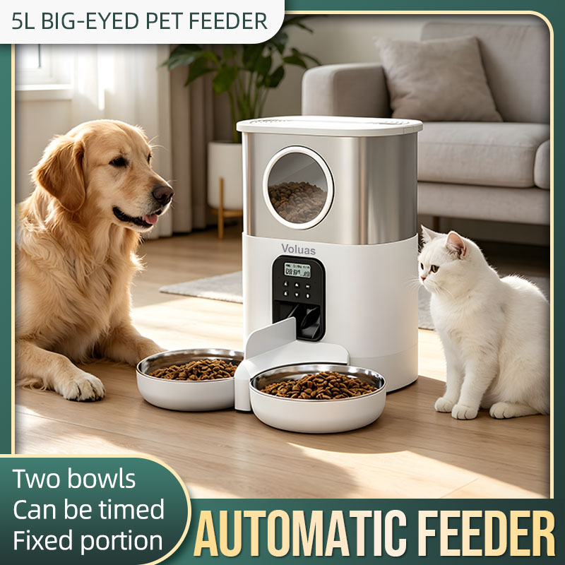 Automatic Pet Feeder Dual Bowl Stainless - Cats Dog Timing Automatic Feeder Smart