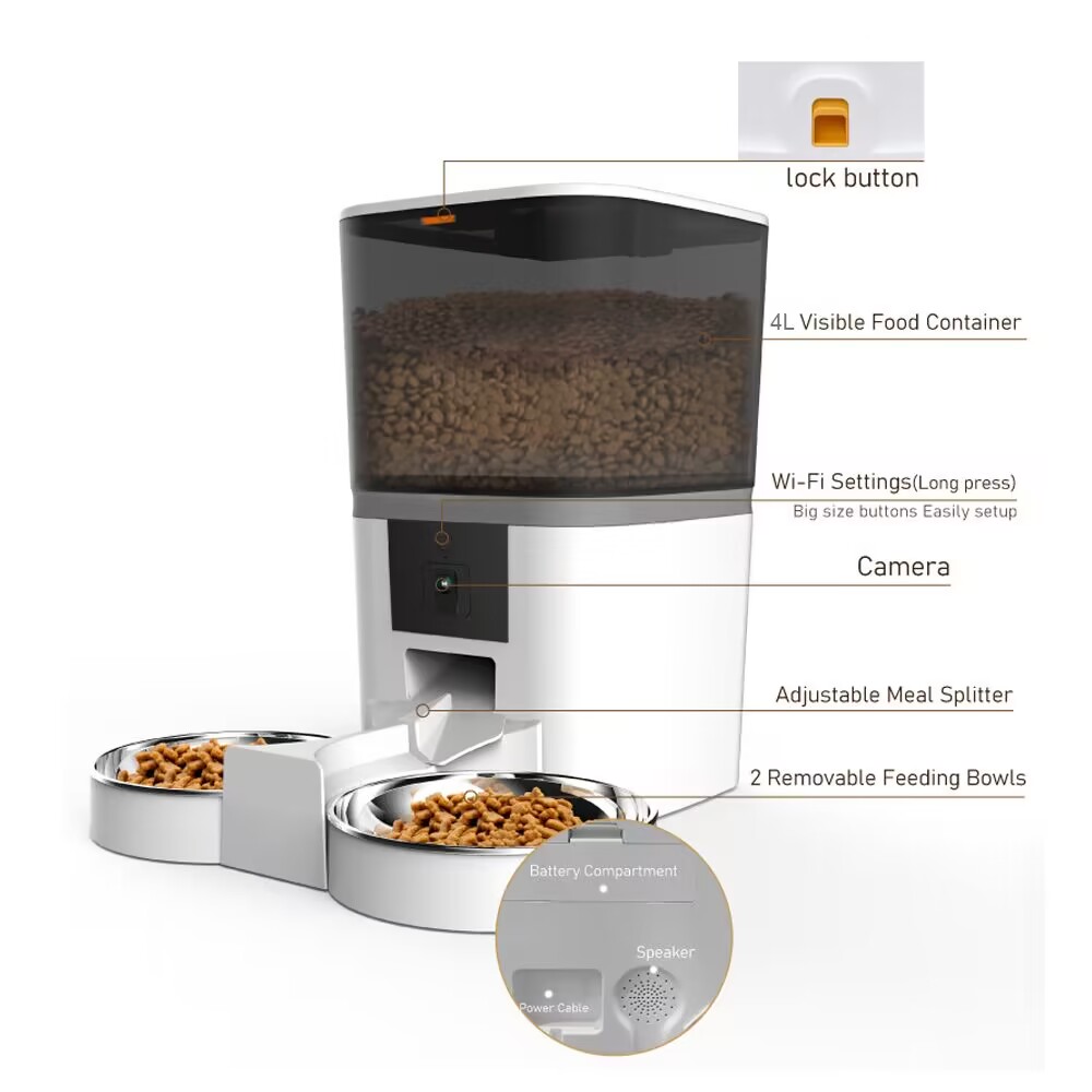 4L Double Meal Camera APP Auto - огляд і ціна Timed Cat Dog Food Dispenser 4L