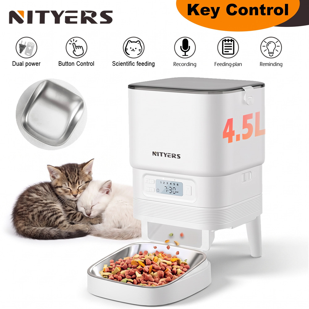 NITYERS 4.5L Automatic Cat Fee - огляд і ціна Automatic Pet Feeder Dual Bowl Stainless