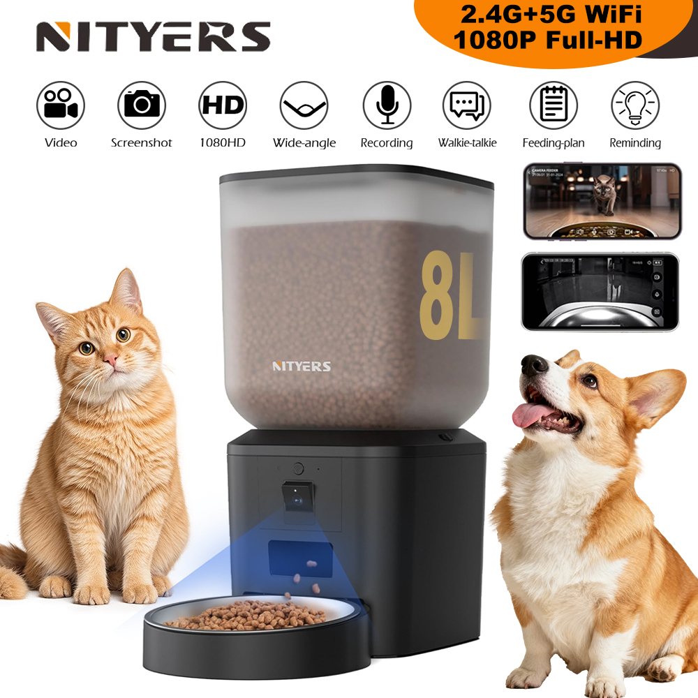 Nityers 8L Automatic Cat Feede - огляд і ціна Smart Pet Feeder Camera 1080P Wifi