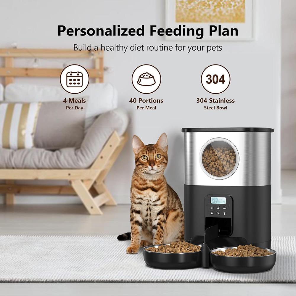 Wholesale 5L Big Eye Dual Bowl - огляд і ціна Automatic Pet Feeder Dual Bowl Stainless